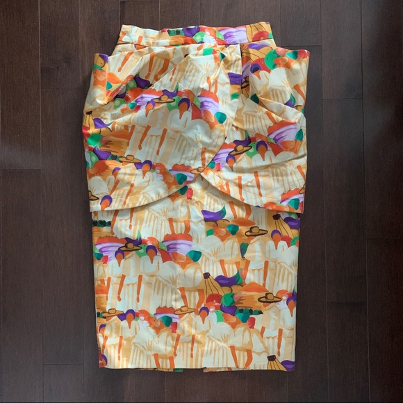 Stella Jean Tulip Orange & Yellow Village Country Printed Pencil Skirt IT40 US 2 - Picture 2 of 7